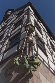 Sculpture of St. George as dragon slayer on the historic Pilatus House