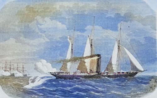 The German yacht Cricket at the beginning of the battle with Hiddensee
