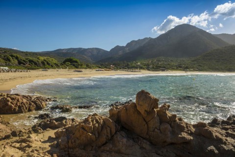 Sandy beach beach and mountains