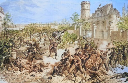 General von Budritzki and the 2nd battalion of the grenadiers guard regiment at the entrance to Le Bourget