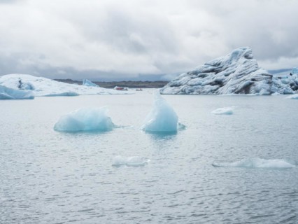 Chunks of ice floating in the Joekulsarlon glacier lagoon