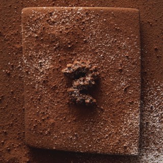 Spritzgebaeck dark with chocolate on cocoa powder