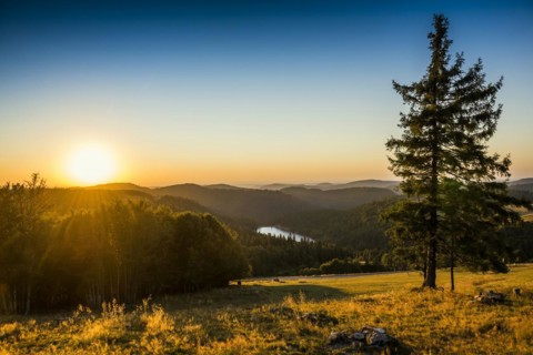 Mountain lake and hills