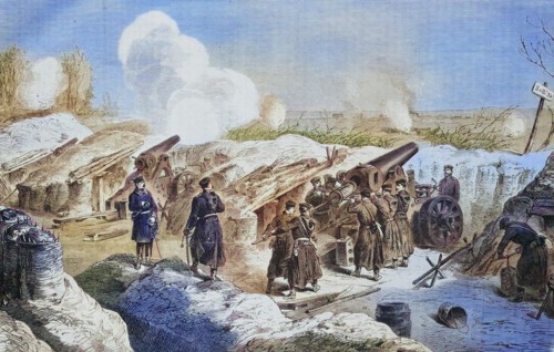 Battery of Prussian mortars in front of Fort Double Couronne