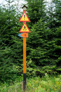 Blue marking of the cross-country skiing trail Polish mountains