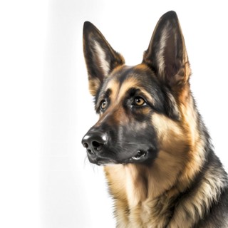 Portrait of a german shepherd in front of a white background. AI generated Art