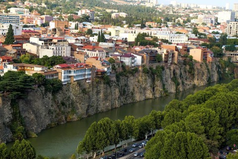 Kura river panorama of Tbilisi in Georgia
