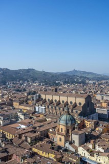 View from the Asinelli Tower of the Basilica San Petronio and Santa Maria della Vita