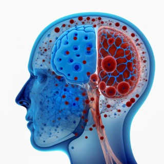Icon image of human transparent head with brain and dementia