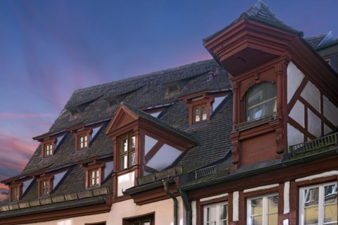 Dormer windows on a historic bathhouse