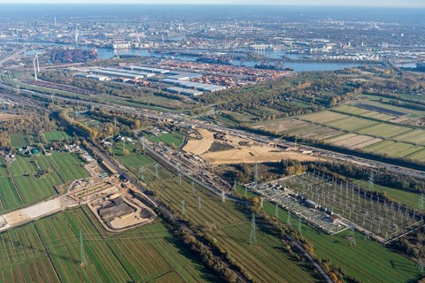 Aerial view of the motorway construction site A26