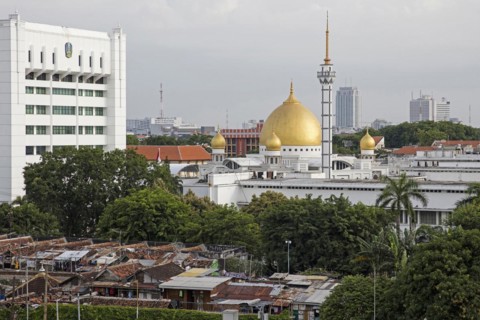 Aerial view over the mosque Masjid Baitul Hamdi at Surabaya