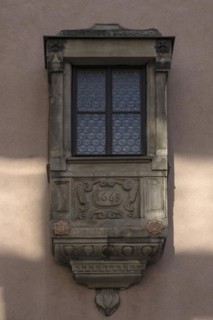 Historic sandstone oriel from 1668