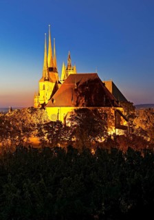 Severi Church and Erfurt Cathedral in the evening seen from Petersberg