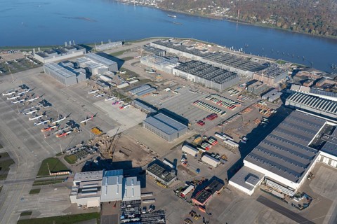 Aerial view Airbus Werke Hamburg Finkenwerder