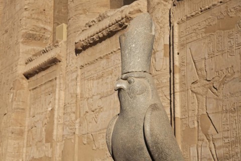 Statue of the falcon god Horus at the Temple of Edfu