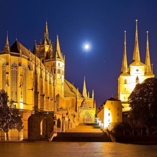 Erfurt Cathedral and Severi Church with Full Moon
