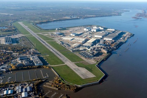 Aerial view Airbus Werke Hamburg Finkenwerder