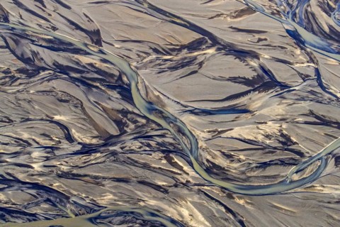 Aerial view over the Markarfljot river delta