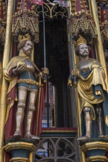 Figures at the Beautiful Fountain: King Arthur on the left