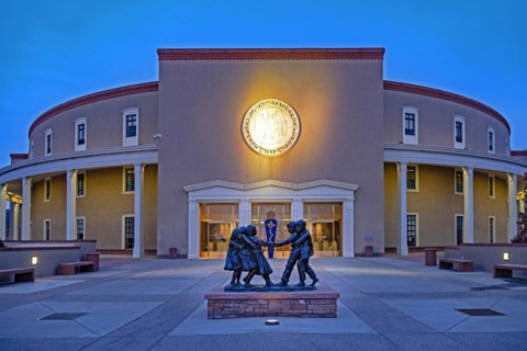 The state capital building of New Mexico in Santa Fe are built in a revival Pueblo Style