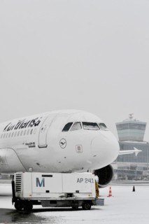 Snowed-in Lufthansa Airbus in winter