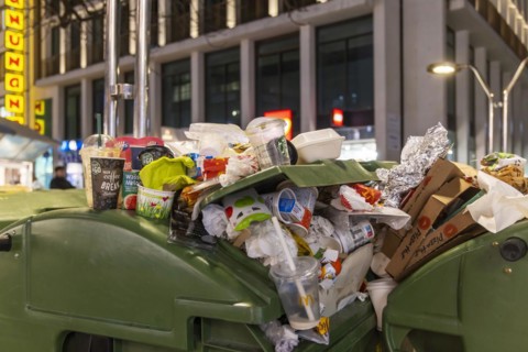 Full rubbish containers in the city centre of Stuttgart