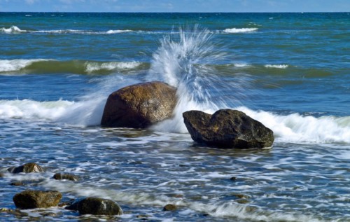 Stones in the water on the Baltic Sea beach in Boltenhagen