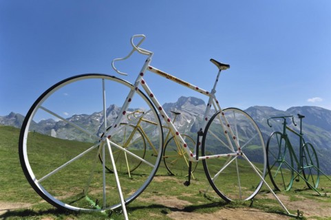 Giant bicycle sculptures at the Col dAubisque in the Pyrenees