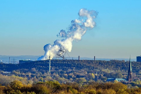 View of extinguishing cloud Cloud of water vapour from Prosper coking plant