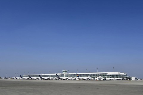 Lufthansa aircraft parked on position at satellite