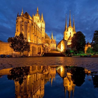 Erfurt Cathedral and Severi Church in the evening