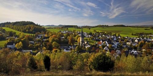 View of the district Stockum with the St. Pancratius Church