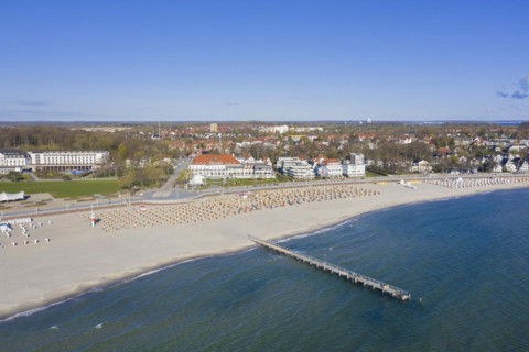 Aerial view over hotels