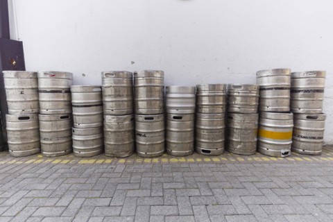 Storing beer barrels in a backyard