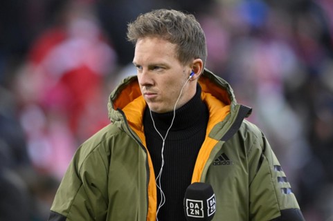 Coach Julian Nagelsmann interviewed by microphone