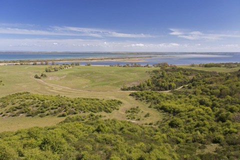 Aerial view from Dornbusch Lighthouse over Hiddensee Island in the Baltic Sea