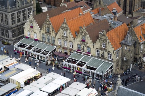 Medieval facades along the central market square at Veurne