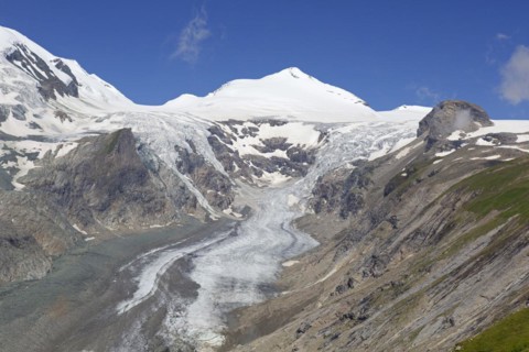 Aerial view over shrinking Pasterze