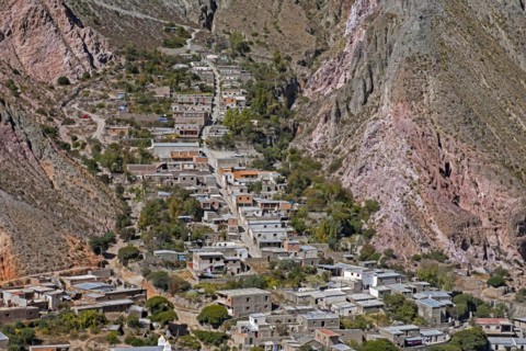 Aerial view over the village Iruya in the Altiplano region along the Iruya River