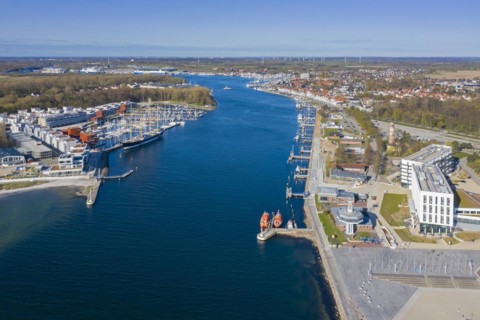 Aerial view over port