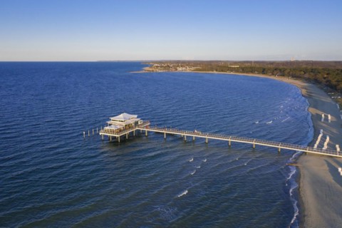 Aerial view at the seabridge with restaurant