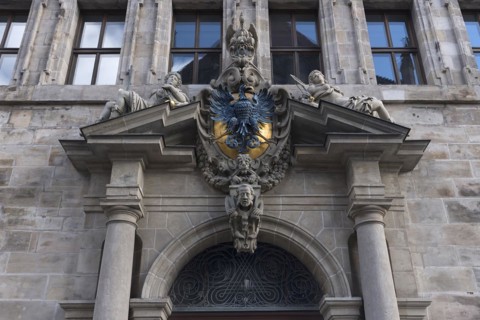 Middle entrance portal of the historic Wolf Town Hall