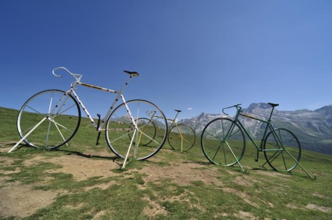 Giant bicycle sculptures at the Col dAubisque in the Pyrenees