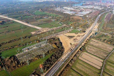 Aerial view of the motorway construction site A26