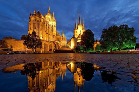 Erfurt Cathedral and Severi Church in the evening