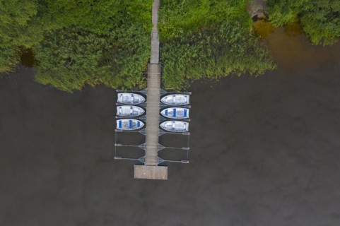 Aerial view over rowing boats