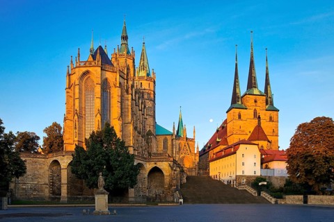 Erfurt Cathedral and Severi Church in early morning light