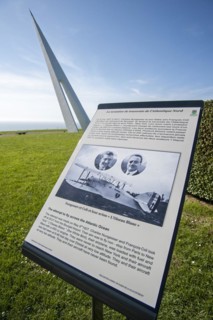 Information panel and monument honouring the French aviators Francois Coli and Charles Nungesser who disappeared during an attempt to make the first non-stop transatlantic flight between Paris and New...