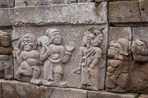 Relief on stone wall at Candi Sukuh